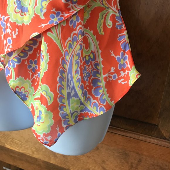 Lauren Ralph Lauren Orange w/Blue Yellow Green Paisley Sleeveless Top 6 Petite - Picture 6 of 11